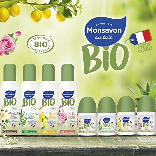 Monsavon Déodorant Bio Femme Bille Senteur Rose & Thé Vert, sans Sels d'Aluminium, sans Alcool 50ml