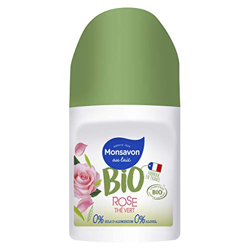 Monsavon Déodorant Bio Femme Bille Senteur Rose & Thé Vert, sans Sels d'Aluminium, sans Alcool 50ml