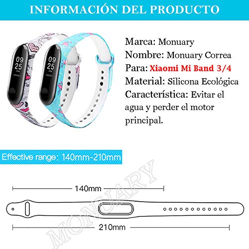 Monuary 8 Piezas Correa para Xiaomi Mi Band 3/4 Pulsera Banda - Silicona Reloj de Recambio Brazalete Coloridos Correas para Xiaomi Mi Band 3/4 [Compatible con Mi Smart Band 4 Ahora]