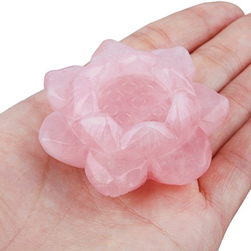 Mookaitedecor - Portavelas de cristal curativo, diseño de flor de loto, cuarzo rosa, Rosa