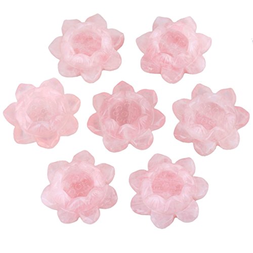 Mookaitedecor - Portavelas de cristal curativo, diseño de flor de loto, cuarzo rosa, Rosa