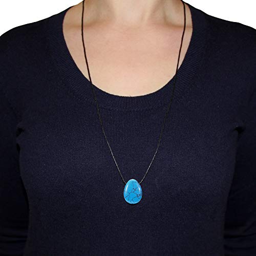 Morella Collar para Mujer 80 cm y Colgante de Gema en Forma de Gota Pietra Turchese en Bolsa de Terciopelo