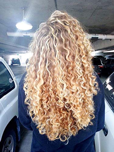 Moresoo 24 Pulgadas Color #12 Light Golden Brown Lo Más Destacado con # 613 Bleach Blonde Brazilian Kinky Curly Glueless Lace Front Wigs Peluca Remy Humano 130% Densidad Cabello Natural Peluca
