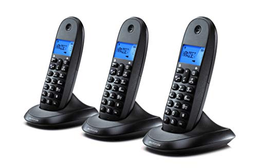 Motorola C1003LB+ Trio Teléfono Fijo DECT inalámbrico Trio - Color Negro - Pantalla LCD, 50 contactos, Modo Eco - 3 Unidades