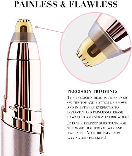 Moulei Finishing Touch Flawless Brows Removedor de cejas sin dolor para mujeres, afeitadora portátil de depilación con luz, oro rosa (batido)