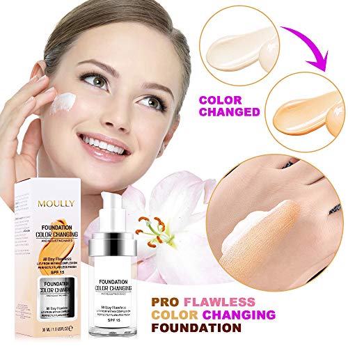 MOULLY Base de maquillaje, Flawless Foundation Color Changing, Concealer Cover Cream Cubierta del Corrector, Make Up Cream Colour Correcting BB Cream Hidratante