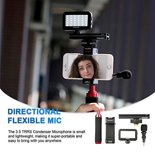 Mouriv PV-2 Kit de video para smartphone con Grip Rig, micrófono omnidireccional, luz LED y control remoto inalámbrico para YouTube Vlogging Facebook para iPhone 6, 7, 8, X, XS, Samsung Galaxy Phone