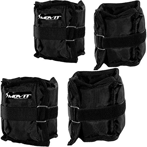 Movit® Set de 4 Pesas Ajustables para la muñeca y el Tobillo 2 x 500 g (1,10 LB) y 2 x 1000 g (2,20 LB) Pesas para Correr Color Negro Fuerza Gimnasio Gimnasio Entrenamiento Resistente a la Fatiga