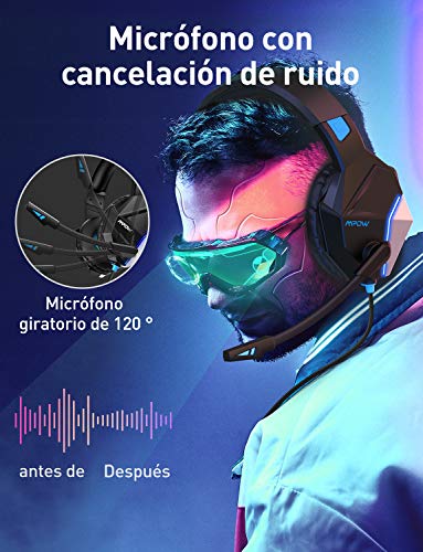 Mpow EG10 Auriculares Gaming（Nueva Versión）para PS4, PC, Xbox One, Cascos con Micrófono Cancelación de Ruido, Auriculares para Nintendo Switch Mac 3.5mm USB Jack Sonidos Envolventes