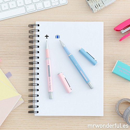 Mr. Wonderful WOA03748ES Set de 2 bolis geniales para cumplir tus sueños + ME2019L Recambios de tintas para bolígrafos