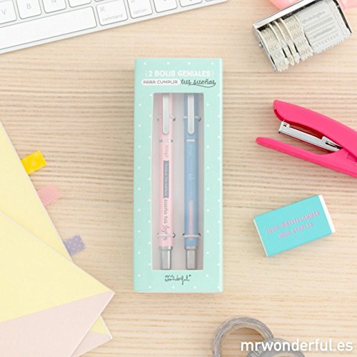 Mr. Wonderful WOA03748ES Set de 2 bolis geniales para cumplir tus sueños + ME2019L Recambios de tintas para bolígrafos