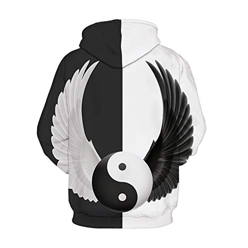 Mr.BaoLong&Miss.GO Otoño E Invierno Suéter Casual para Hombre Chaqueta De Pareja Blanco Y Negro Tai Chi Yin Yang Doble Lobo Suéter con Capucha Casual Otoño Uniforme De Béisbol