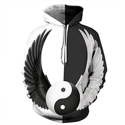 Mr.BaoLong&Miss.GO Otoño E Invierno Suéter Casual para Hombre Chaqueta De Pareja Blanco Y Negro Tai Chi Yin Yang Doble Lobo Suéter con Capucha Casual Otoño Uniforme De Béisbol
