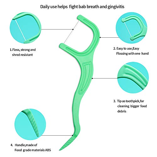 mreechan Hilo Dental, Palillos de Hilo Dental para Interdental Oral Limpieza, Palillos de hilo dental Plástico,Floss sticks 300 Piezas-50 / paquete
