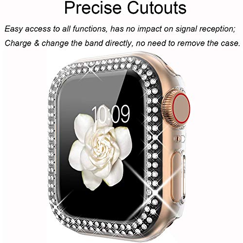 MroTech Funda Compatible con Apple Watch 40mm Series 6 5 4 Case Protector de Cristal Brillante Rhinestones Diamantes Dobles Bling Rugged Cover PC Estuche para iWatch Serie 4/Serie 5 40 mm-Claro