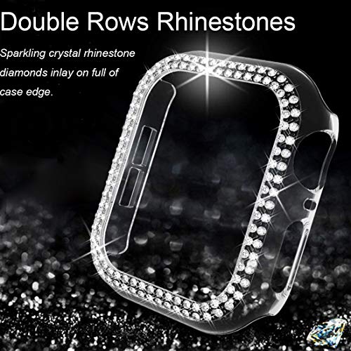 MroTech Funda Compatible con Apple Watch 40mm Series 6 5 4 Case Protector de Cristal Brillante Rhinestones Diamantes Dobles Bling Rugged Cover PC Estuche para iWatch Serie 4/Serie 5 40 mm-Claro