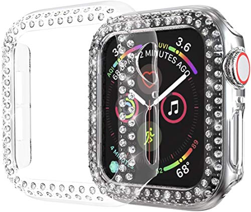 MroTech Funda Compatible con Apple Watch 40mm Series 6 5 4 Case Protector de Cristal Brillante Rhinestones Diamantes Dobles Bling Rugged Cover PC Estuche para iWatch Serie 4/Serie 5 40 mm-Claro