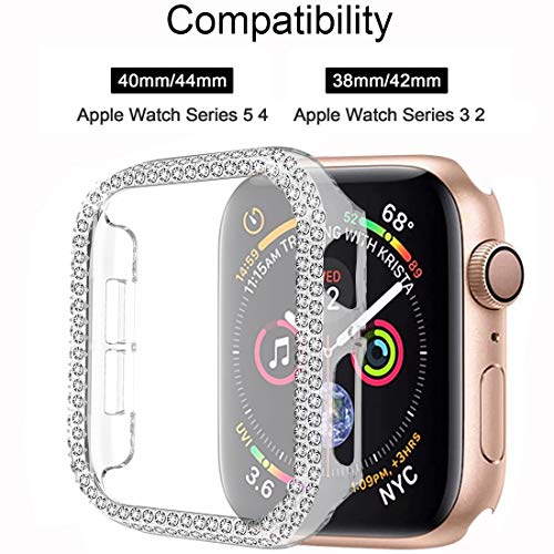 MroTech Funda Compatible con Apple Watch 40mm Series 6 5 4 Case Protector de Cristal Brillante Rhinestones Diamantes Dobles Bling Rugged Cover PC Estuche para iWatch Serie 4/Serie 5 40 mm-Claro