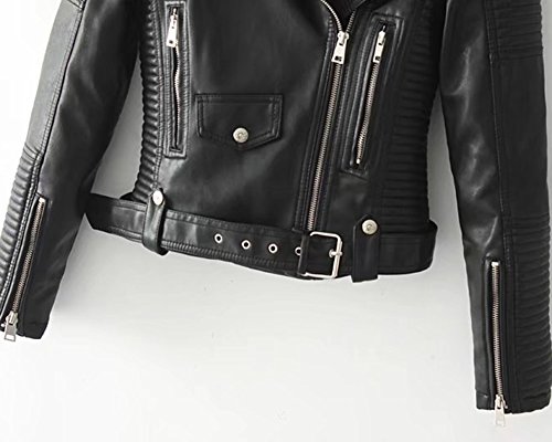Mujer De Manga Larga Chaqueta De Cuero De La PU con Cremallera Chaqueta Moto Outcoats Black L