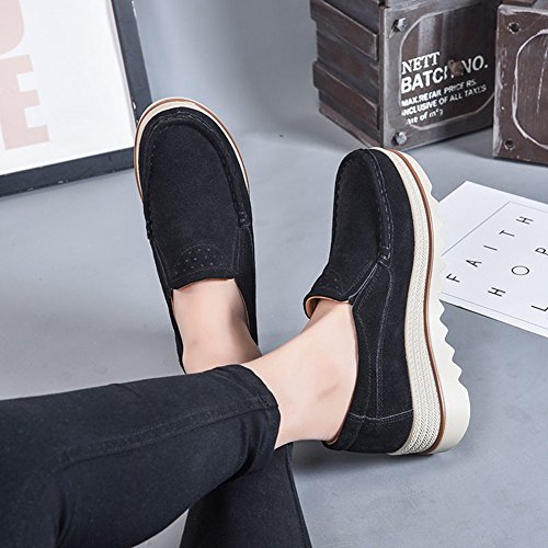 Mujer Mocasines Plataforma Casual Loafers Primavera Verano Zapatos de Cuña 5cm Negro Azul Caqui 35-42 Negro 39