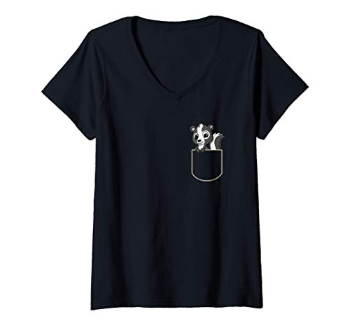 Mujer Mofeta En El Bolsillo Regalo Skunk Pocket Camiseta Cuello V