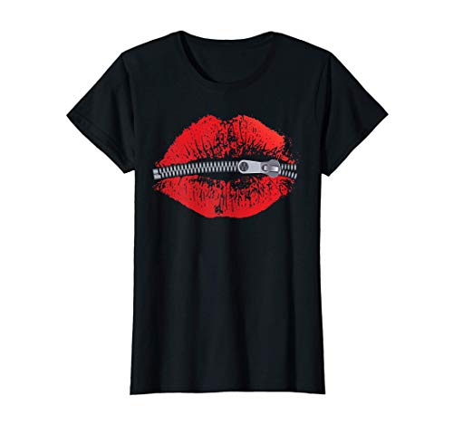 Mujer Zipped Lips Mouth Shouting Retro Style Womens Kiss Camiseta