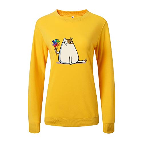 Mujeres Sudaderas Sudaderas Tops Mujer Casual Jerséis Gato Molino de viento impresión Sudadera Primavera Otoño Sudadera con capucha Pullover