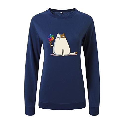 Mujeres Sudaderas Sudaderas Tops Mujer Casual Jerséis Gato Molino de viento impresión Sudadera Primavera Otoño Sudadera con capucha Pullover