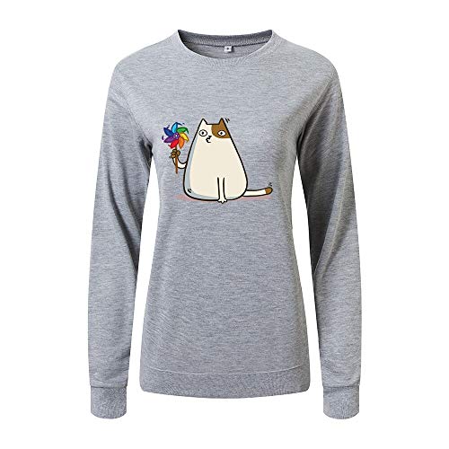 Mujeres Sudaderas Sudaderas Tops Mujer Casual Jerséis Gato Molino de viento impresión Sudadera Primavera Otoño Sudadera con capucha Pullover