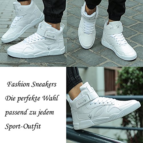 MUOU - Zapatillas para hombre con talón plano y alto, color Blanco, talla 43 EU