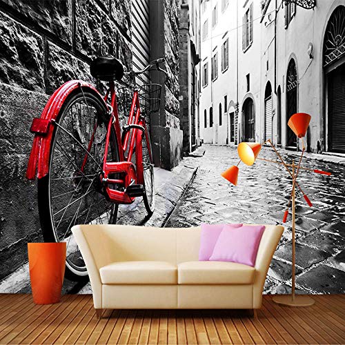 Murales Papel Pintado Fotografía mural 300x210cm Bicicleta roja en las calles de la ciudad Wallpaper Art Póster Mural Para la decoración de la pared del pasillo de la sala de estar del dormitorio