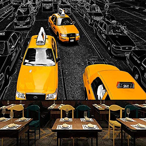 Murales Papel Pintado Fotografía mural 300x210cm Coche amarillo en las calles de la ciudad Wallpaper Art Póster Mural Para la decoración de la pared del pasillo de la sala de estar del dormitorio