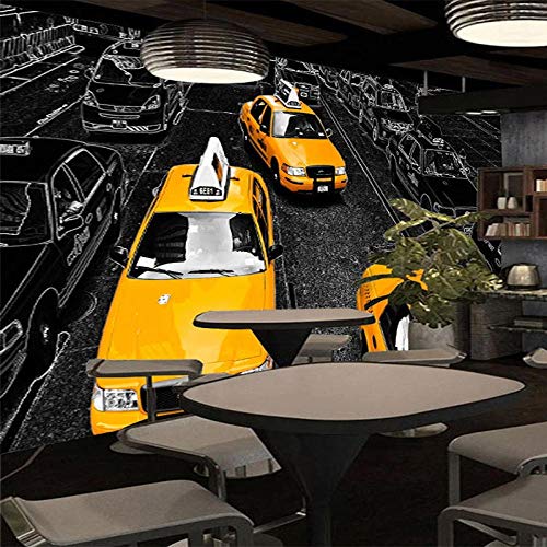 Murales Papel Pintado Fotografía mural 300x210cm Coche amarillo en las calles de la ciudad Wallpaper Art Póster Mural Para la decoración de la pared del pasillo de la sala de estar del dormitorio