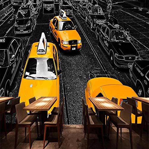 Murales Papel Pintado Fotografía mural 300x210cm Coche amarillo en las calles de la ciudad Wallpaper Art Póster Mural Para la decoración de la pared del pasillo de la sala de estar del dormitorio