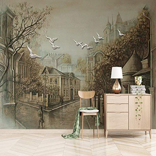 Murales Papel Pintado Fotografía mural 300x210cm Vista de la calle de la ciudad retro Wallpaper Art Póster Mural Para la decoración de la pared del pasillo de la sala de estar del dormitorio
