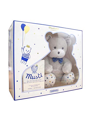 Mustela - Estuche Musti con agua aromática de 50 ml para bebé y peluche, en azul