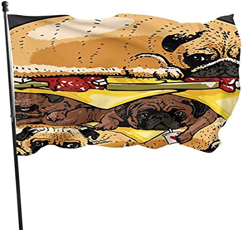 MUSTY Lazy Pugs As A Burger Yellow Garden Flags Durable Fade Resistant Decorative Flags Premium Quality Flag Polyester Deluxe Outdoor Banner for All Seasons & Holidays 3 X 5 Ft