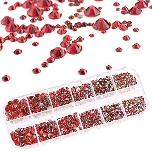 MWOOT 2000 Piezas Piedras de Uñas, Diamantes de Imitación para Arte de Uñas (2-5MM), Kits de Decoración para Manicura con Pinza y Lapiz, Piedras de Cristal para Arte de Cara - Rojo Rhinestone