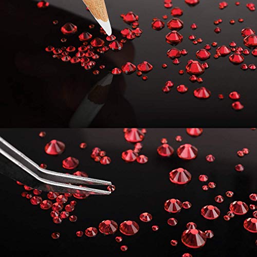 MWOOT 2000 Piezas Piedras de Uñas, Diamantes de Imitación para Arte de Uñas (2-5MM), Kits de Decoración para Manicura con Pinza y Lapiz, Piedras de Cristal para Arte de Cara - Rojo Rhinestone