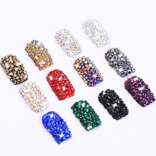 MWOOT 2000 Piezas Piedras de Uñas, Diamantes de Imitación para Arte de Uñas (2-5MM), Kits de Decoración para Manicura con Pinza y Lapiz, Piedras de Cristal para Arte de Cara - Negro Rhinestone
