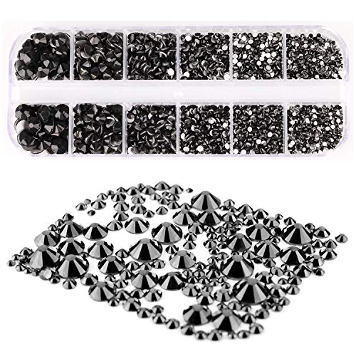 MWOOT 2000 Piezas Piedras de Uñas, Diamantes de Imitación para Arte de Uñas (2-5MM), Kits de Decoración para Manicura con Pinza y Lapiz, Piedras de Cristal para Arte de Cara - Negro Rhinestone