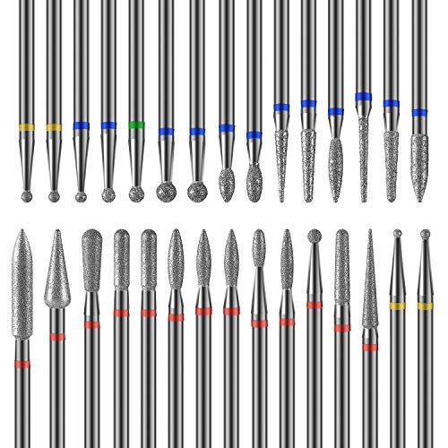 MWOOT 30 Piezas Fresas Torno Manicura Cabeza de Molienda, Brocas para Uñas Limpiador de Cutículas Cepillo de Taladro del Polvo para Quitar Acrílico o Gel