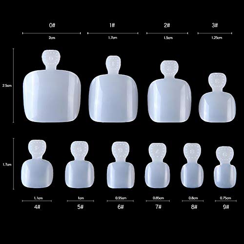 Mwoot 500 Piezas Naturals uñas de los pies, francesa falso acrílico Falsa de Las Uñas de Los Pies, 10 Tamaños Fake Toenail Tips Set