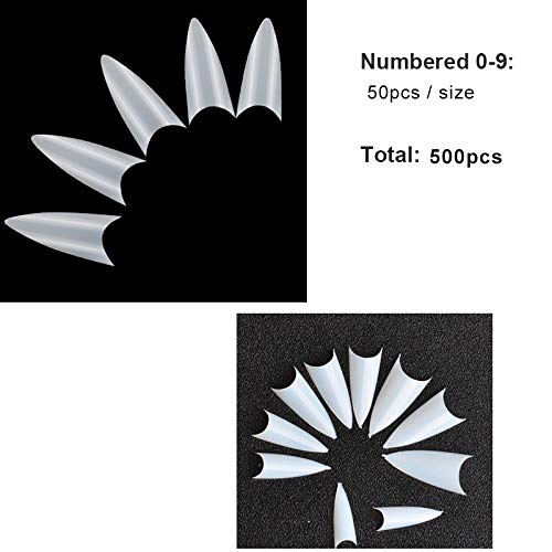 Mwoot 500 Piezas Puntas de Uñas Postizas de Stiletto, Naturales francesa Uñas Falsas Estilo Acrílico Nails Tips para Mujeres Niñas salones de uñas y DIY, 10 Tamaños