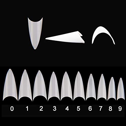 Mwoot 500 Piezas Puntas de Uñas Postizas de Stiletto, Naturales francesa Uñas Falsas Estilo Acrílico Nails Tips para Mujeres Niñas salones de uñas y DIY, 10 Tamaños