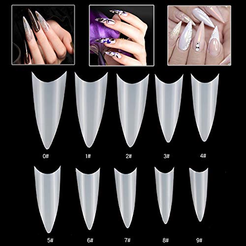 Mwoot 500 Piezas Puntas de Uñas Postizas de Stiletto, Naturales francesa Uñas Falsas Estilo Acrílico Nails Tips para Mujeres Niñas salones de uñas y DIY, 10 Tamaños