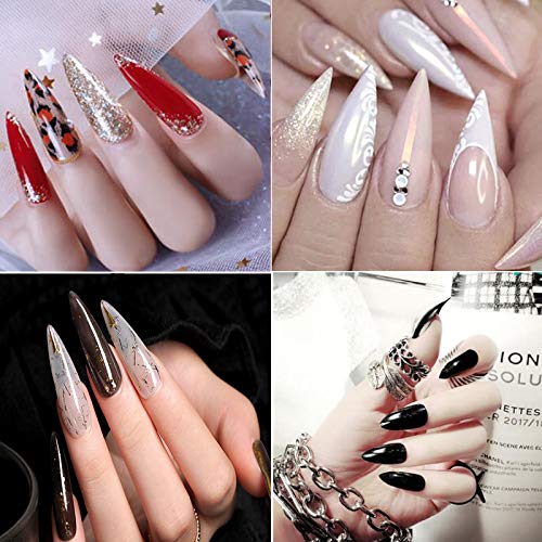 Mwoot 600 Piezas Largo Puntas de Uñas Postizas de Stiletto, francesa Uñas Falsas Estilo Acrílico Nails Tips para Mujeres Niñas salones de uñas y DIY, 10 Tamaños (Claro)