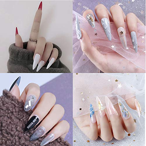Mwoot 600 Piezas Largo Puntas de Uñas Postizas de Stiletto, francesa Uñas Falsas Estilo Acrílico Nails Tips para Mujeres Niñas salones de uñas y DIY, 10 Tamaños (Claro)