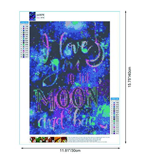 MWOOT DIY 5D Diamante Pintura por Número Kit, Bricolaje Diamond Painting Rhinestone Bordado de Punto de Cruz Artes Manualidades Lienzo Pared Decoración(30x40cm) -I Love You