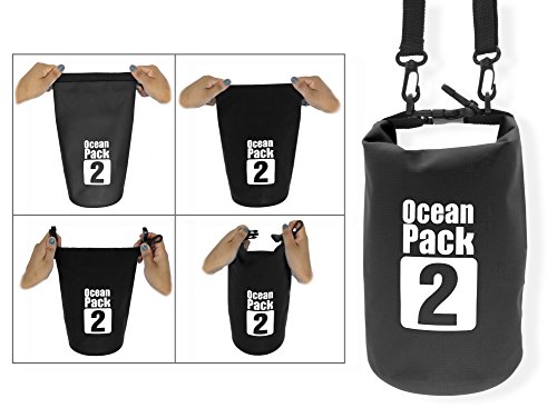 MyGadget Bolsa Estanca 2L - Bolsa Impermeable - Dry Bag Protección Waterproof Mochila para Viajes y Deportes cómo Kayak, Surf - Negro